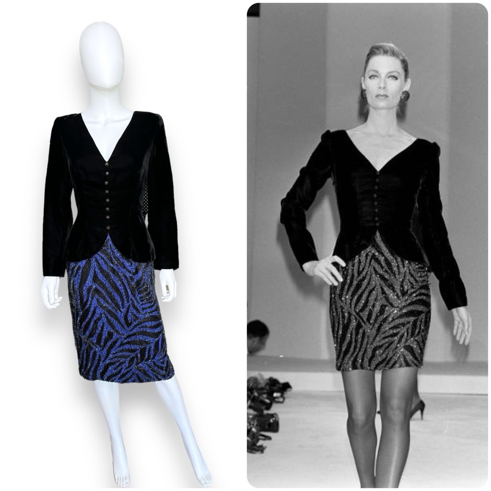Bob Makie Fall 1998 Velvet Beaded Cocktail Dress